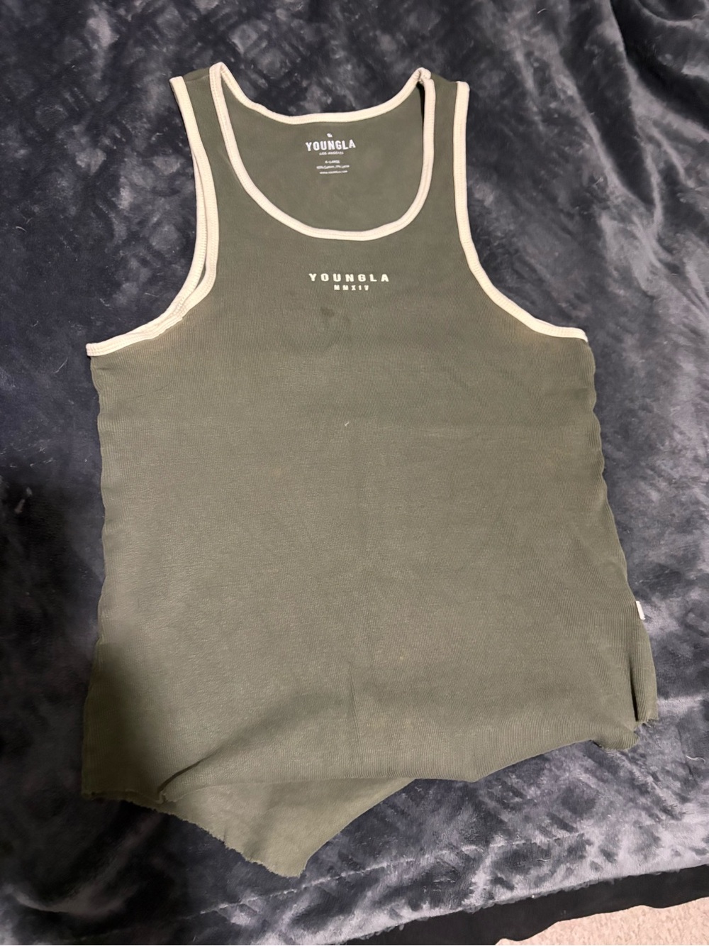 YoungLA Olive Tank Top with Cream Trim